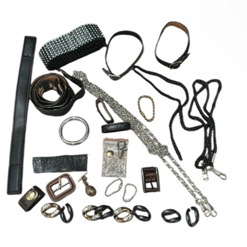Lot DIY purse handbag parts chains leather hooks etc
